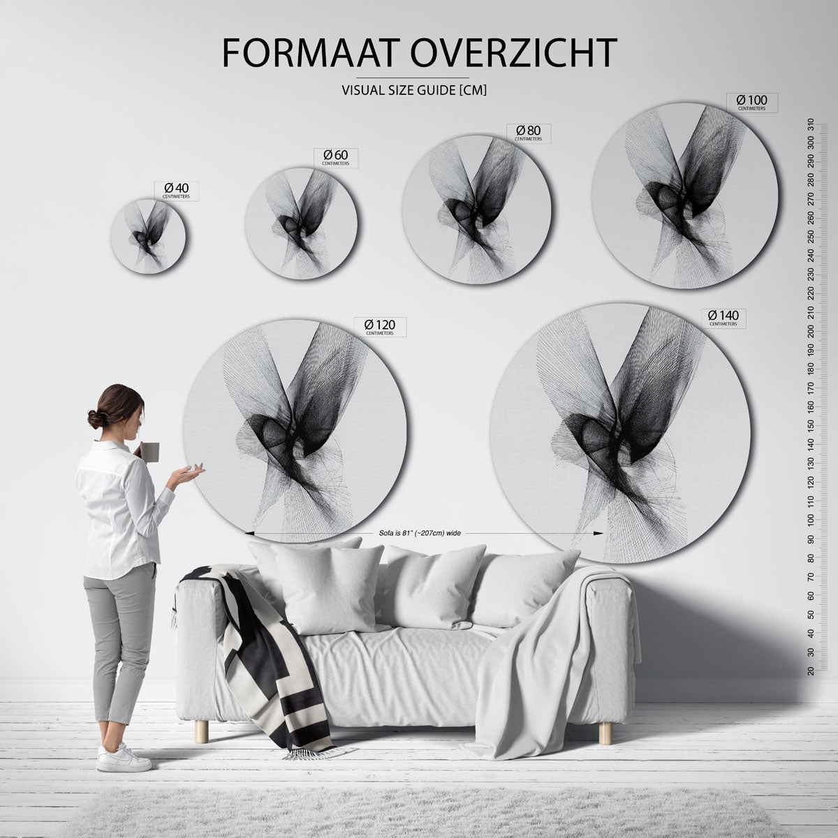 Abstracte lijnen – moderne ronde muurdecoratie met abstracte vormen