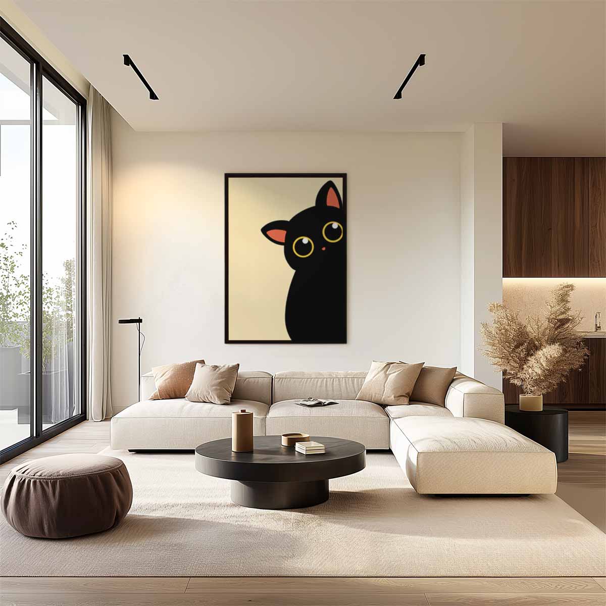 Schattige Kat Poster – kunstwerk met zwarte baklijst