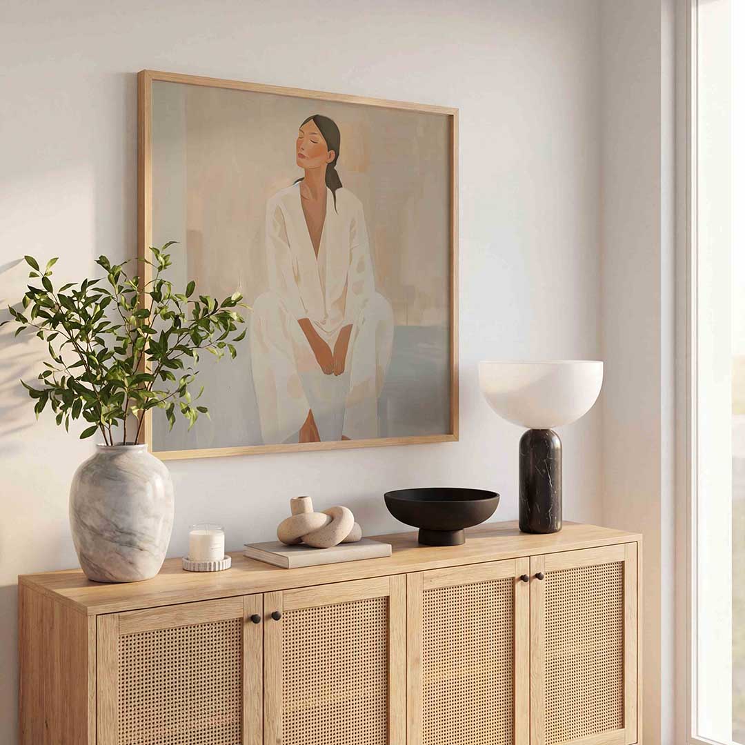 Zittende vrouw – kunst en design poster in vierkant formaat
