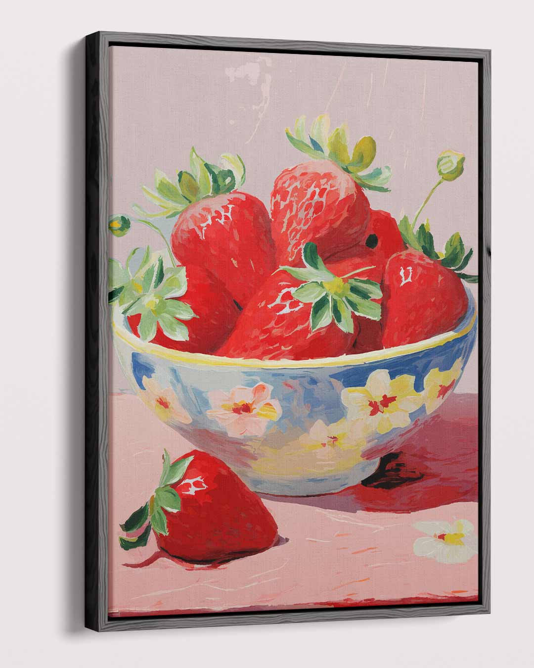 Aardbeien in Bloemenschotel – dibond kunstwerk als wanddecoratie