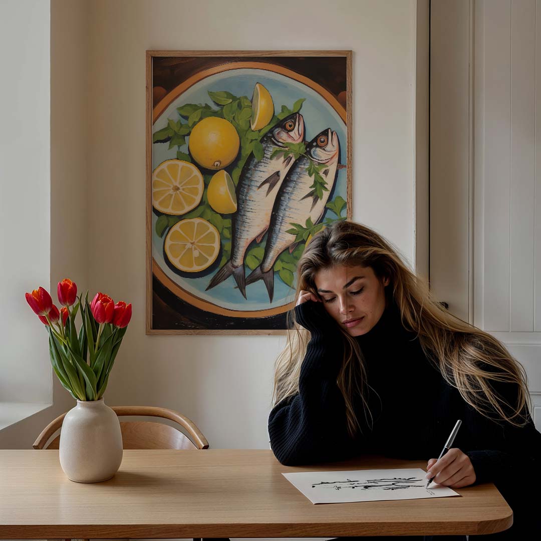 Verfrissende Mediterrane Kookposter – culinaire wandkunst als portret poster