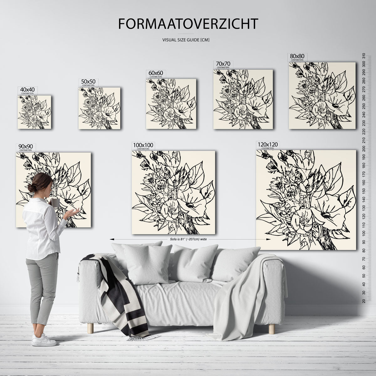 Bloemen en bladeren – vierkante muurposter voor keuken of eethoek