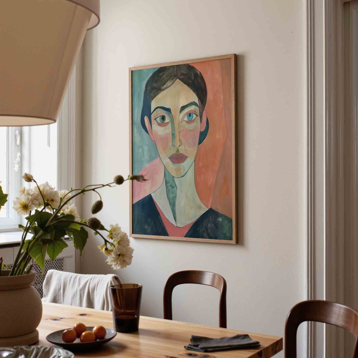 Portret met kleurrijke achtergrond – eigentijdse illustratie poster in staand formaat