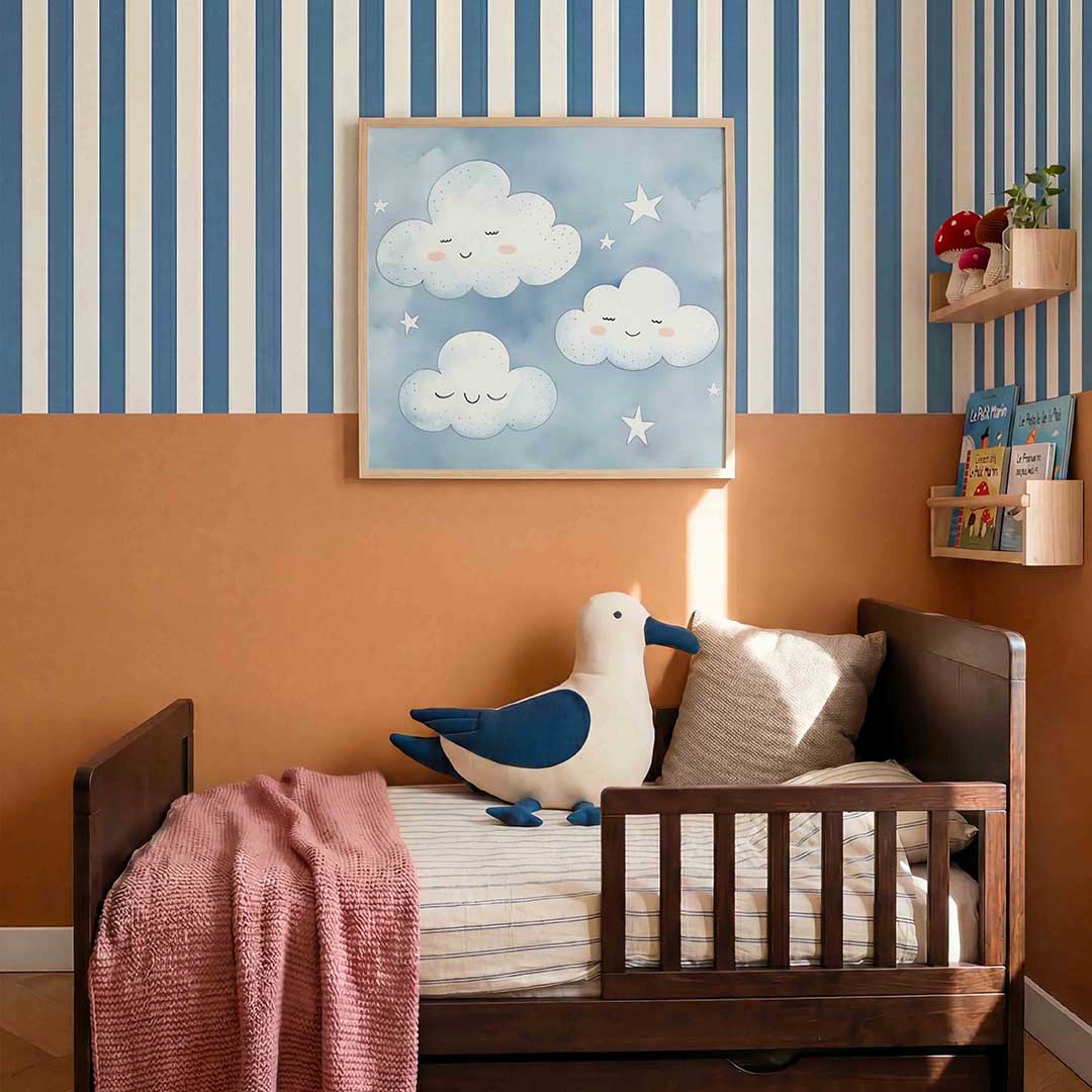 Lachende wolken en sterren – kids poster in vierkant formaat