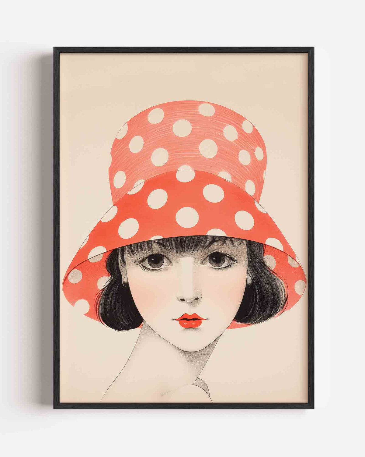 Vrouw met stippenhoed – Kunst & Design poster als staande wanddecoratie