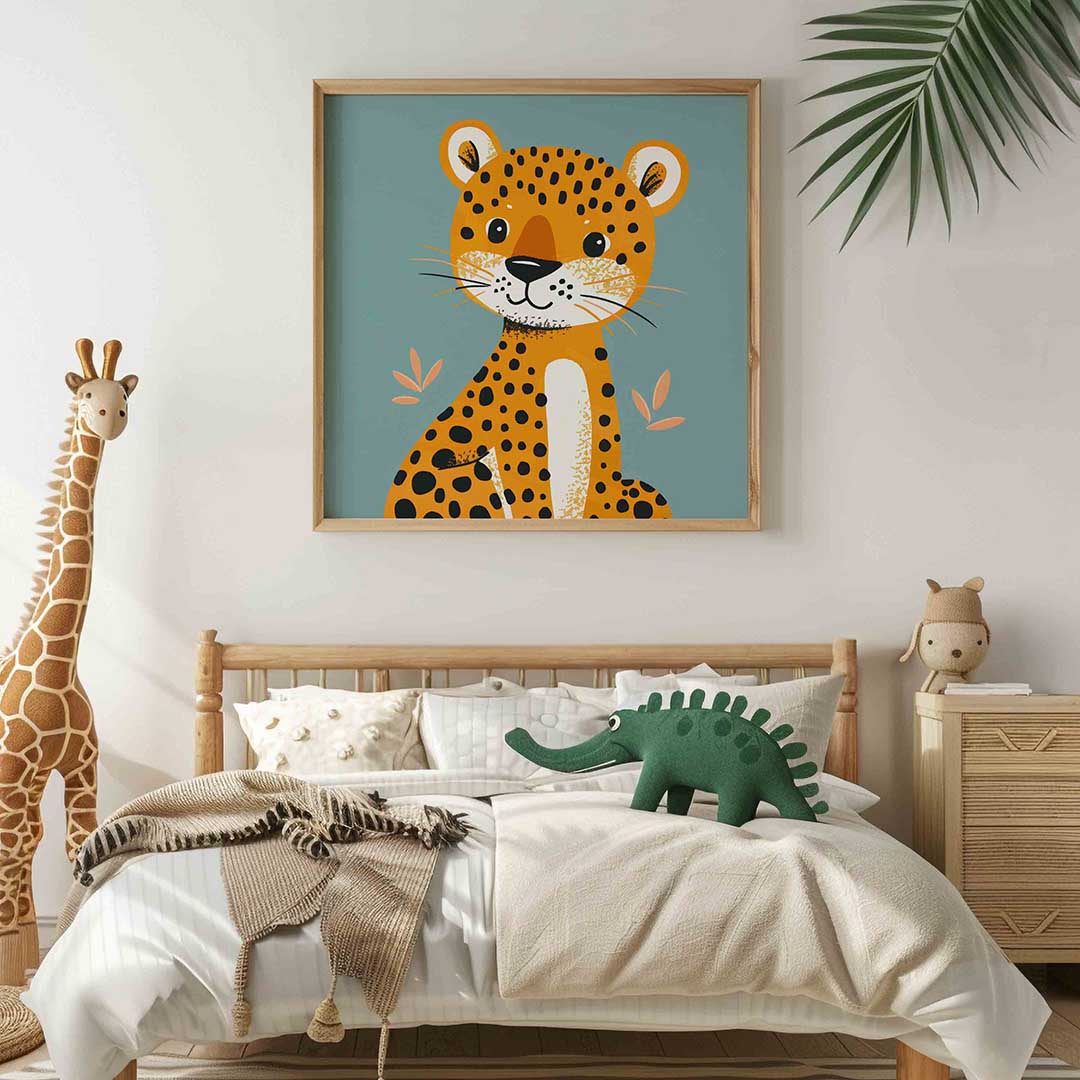 Schattige luipaard – vierkante kinderkamer wanddecoratie van WallArtistic