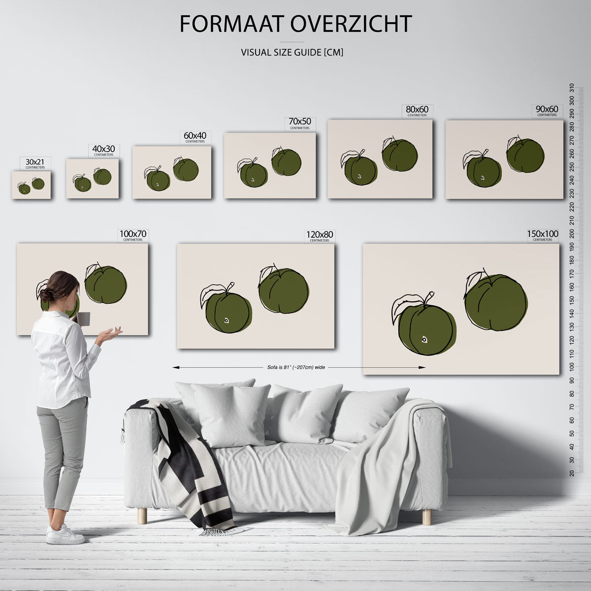 Twee groene appels – liggende muurposter voor keuken of eethoek
