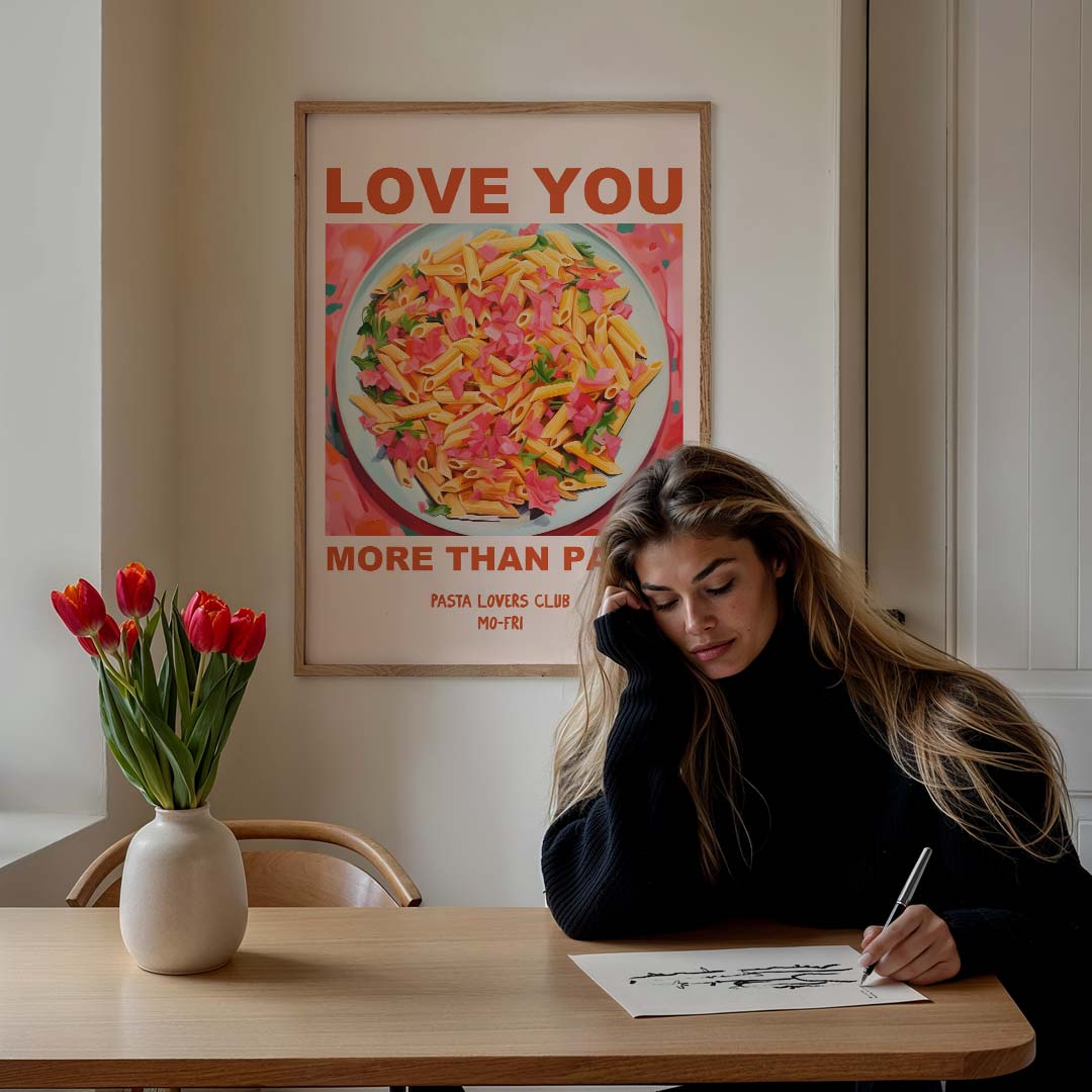 Love You More Than Pasta – culinaire wandkunst als portret poster