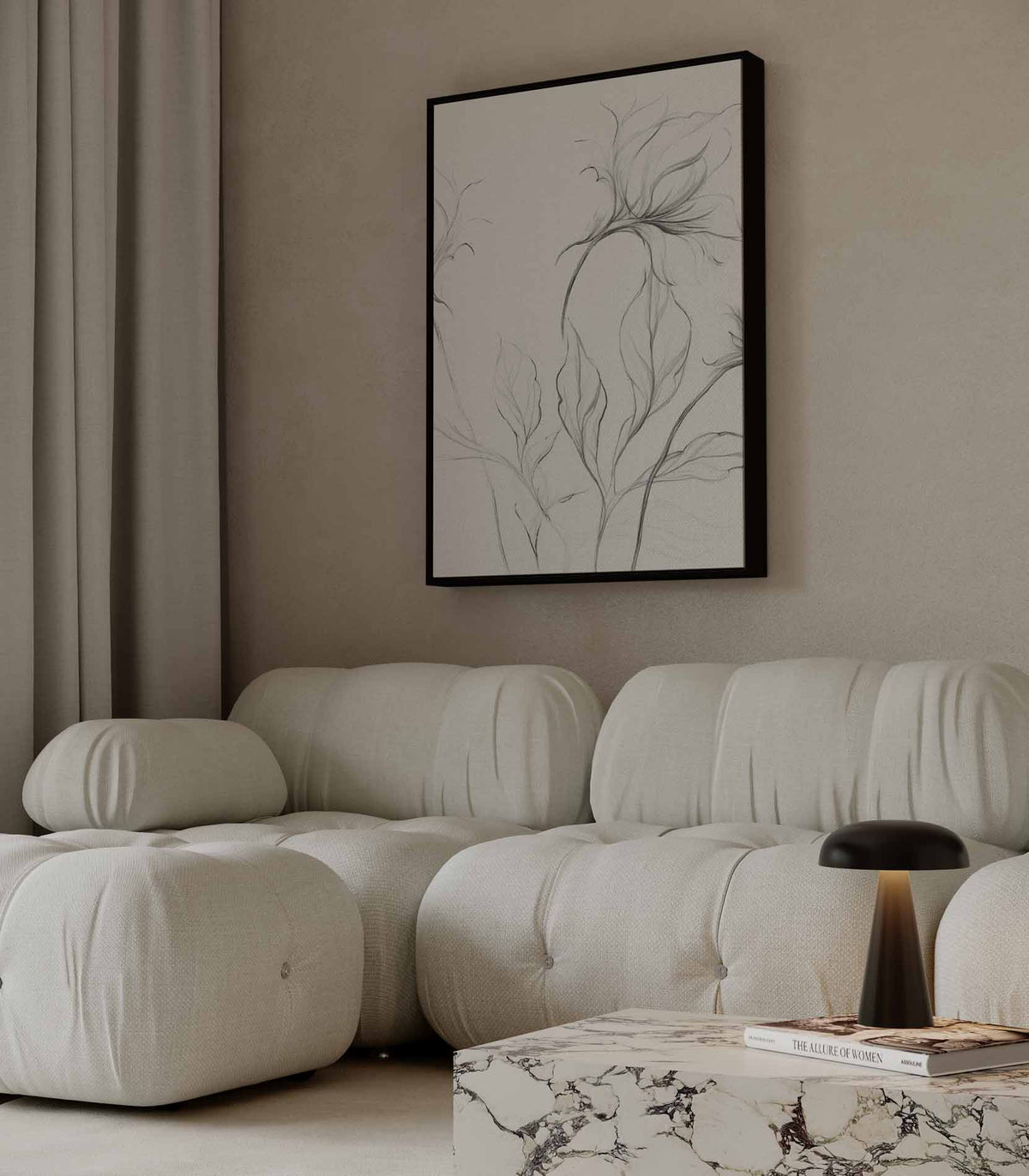Elegante Bloemschets – staande wandkunst voor woonkamer of interieur