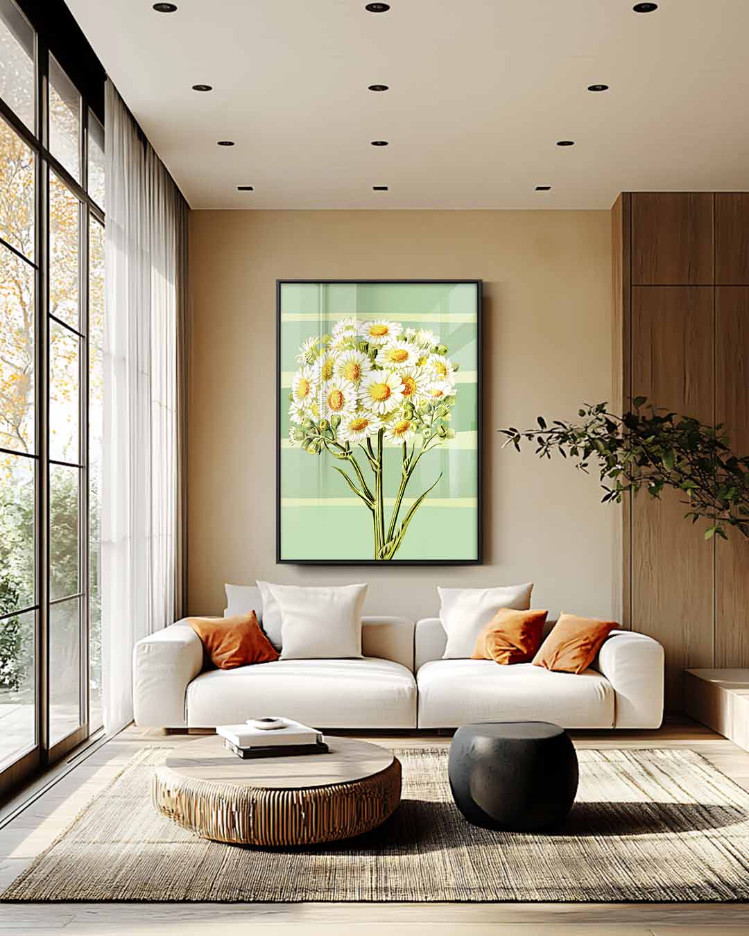 Frisse Margrietjes in de Herfst – plexiglas wanddecoratie in portret formaat