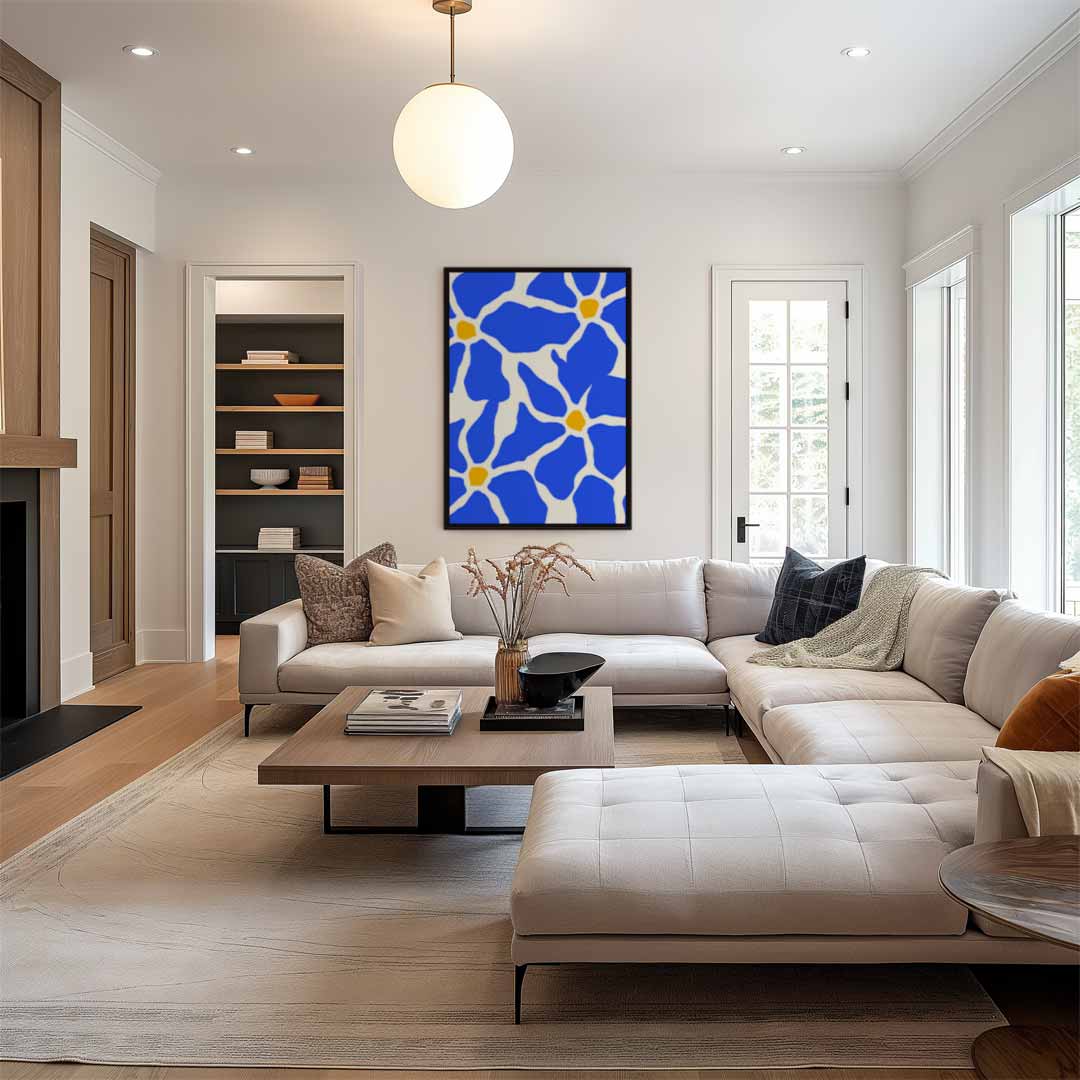 Bloemenpracht in Blauw – canvas wanddecoratie in portret formaat