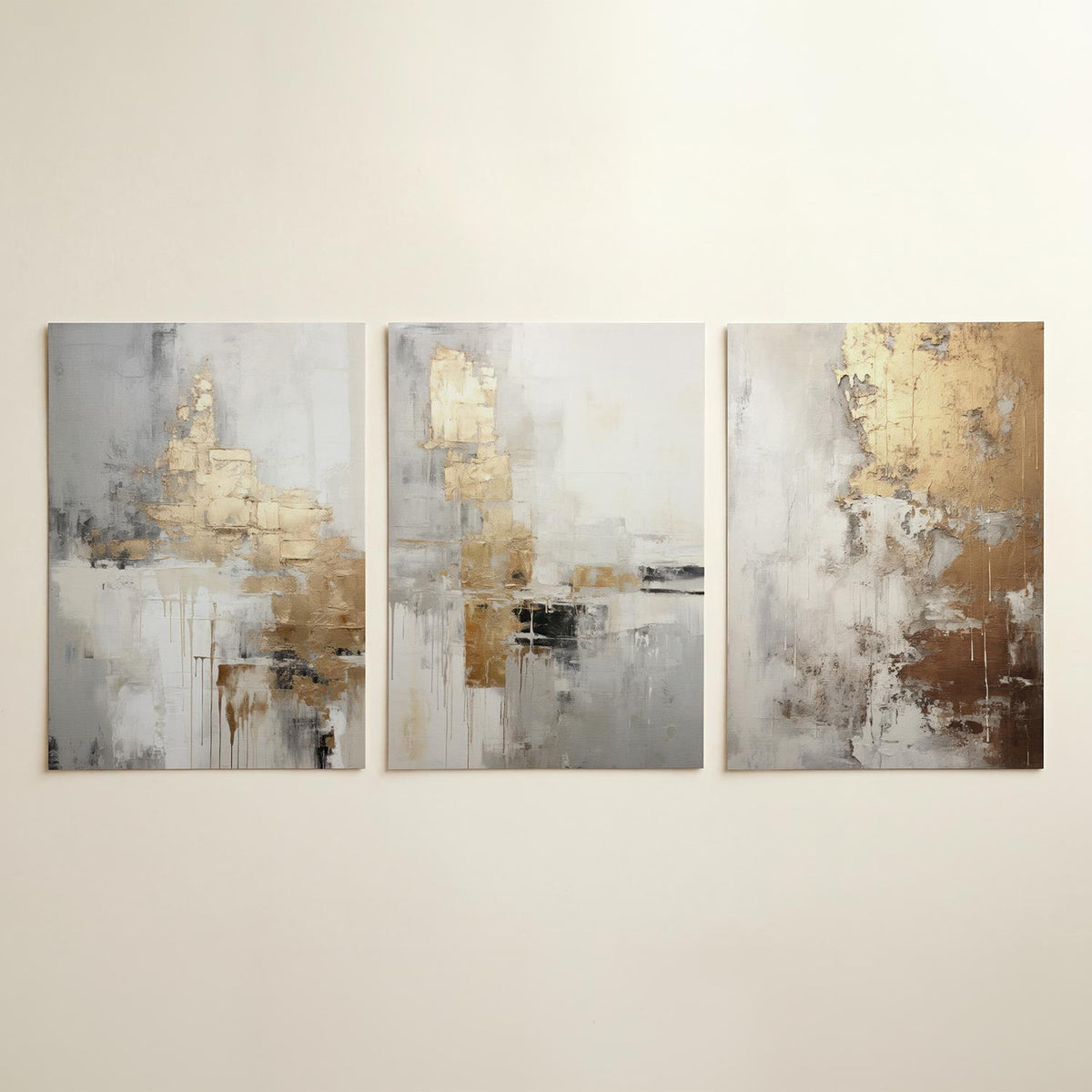Gouden vloei driedelige posterset in tweede interieur