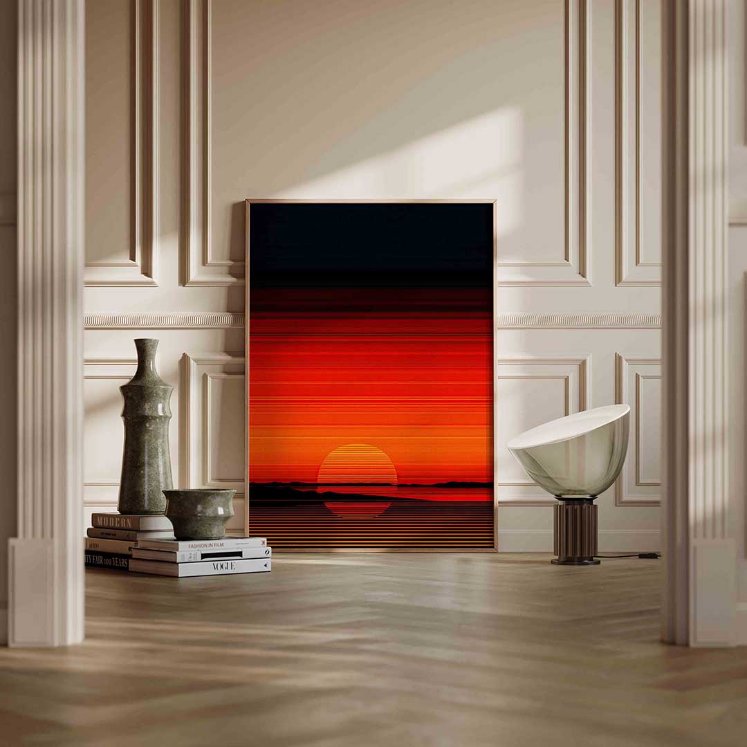 Zonsondergang met strepen – staande abstracte wanddecoratie van WallArtistic