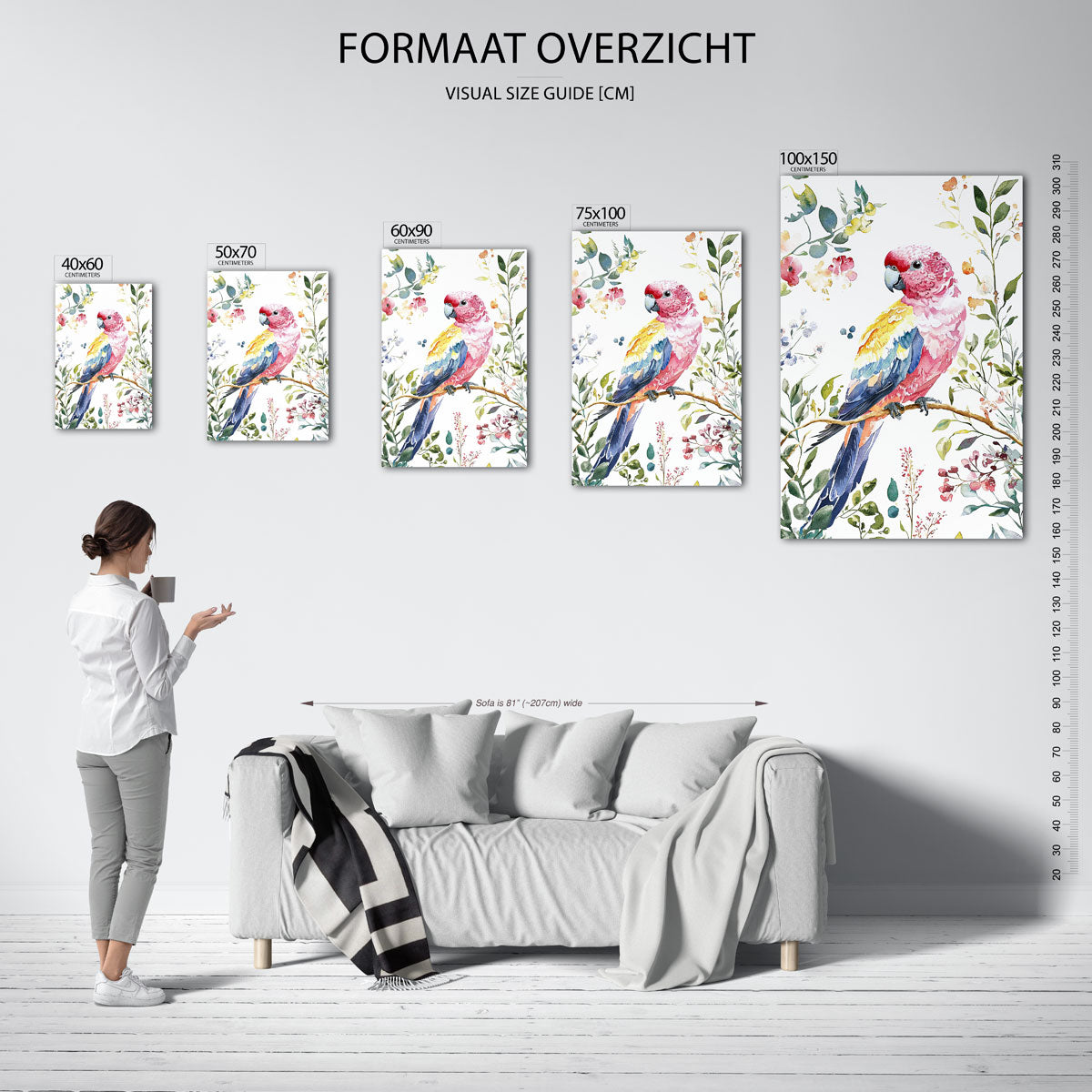 Vrolijke vogel illustratie – staand wanddecoratie kunstwerk