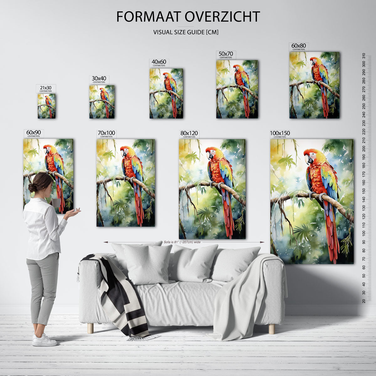 Papegaai op tak – staande muurposter met jungle thema