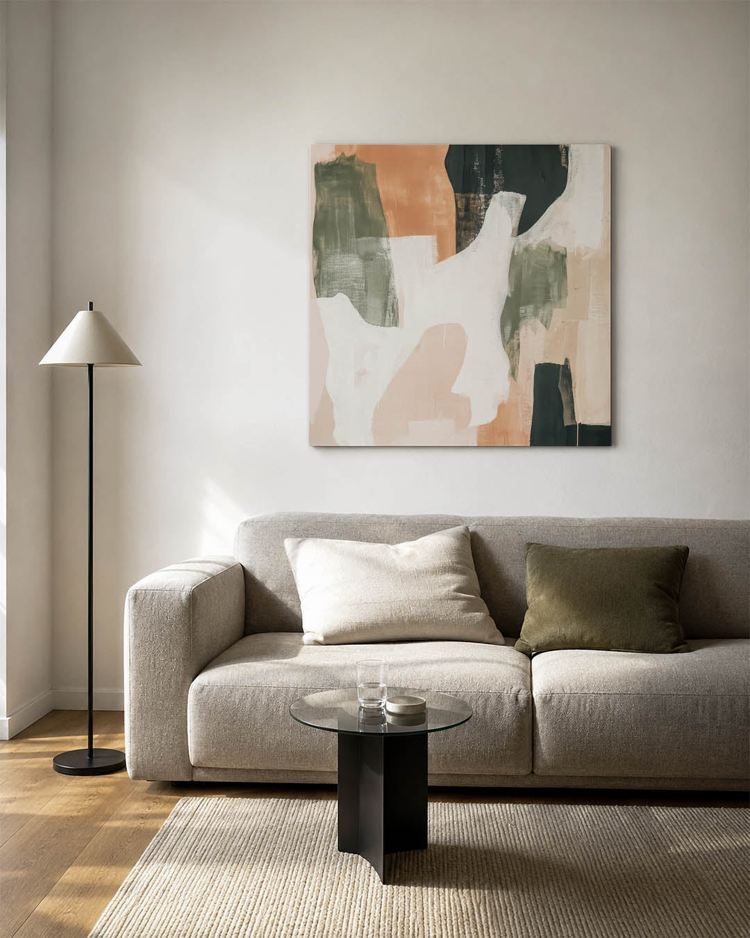 Organische vormen compositie kunstwerk – vierkante wanddecoratie – dit werk toont een dynamische mix van organische vormen en