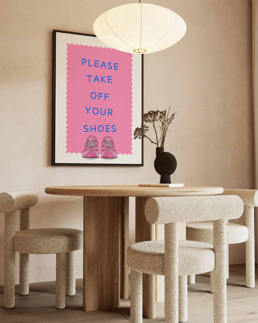 Welkomstposter met Sneakers – kunstwerk met zwarte baklijst