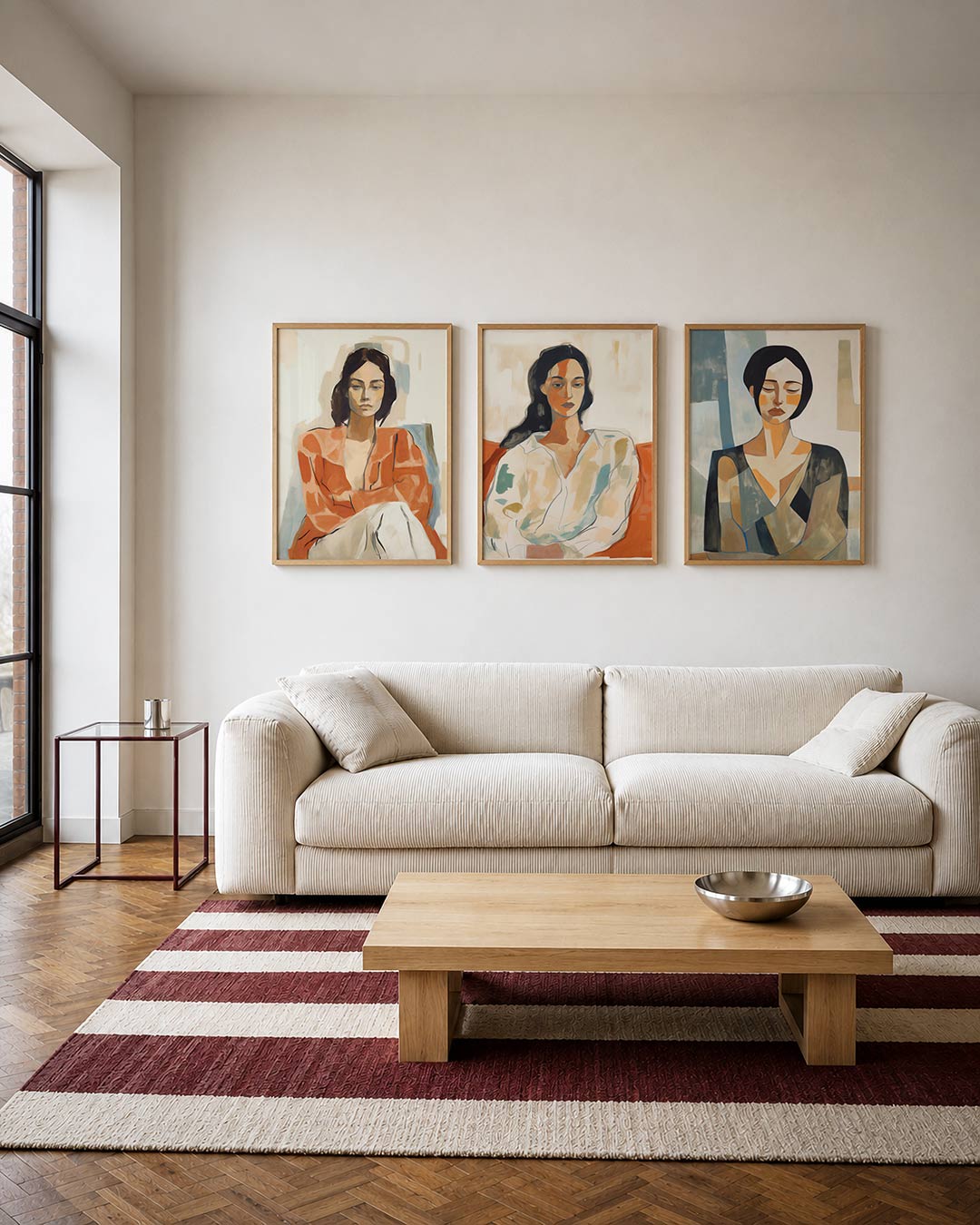 Vorm en kleur driedelige posterset – deze posterset in drie delen toont een vrouw in warme tinten