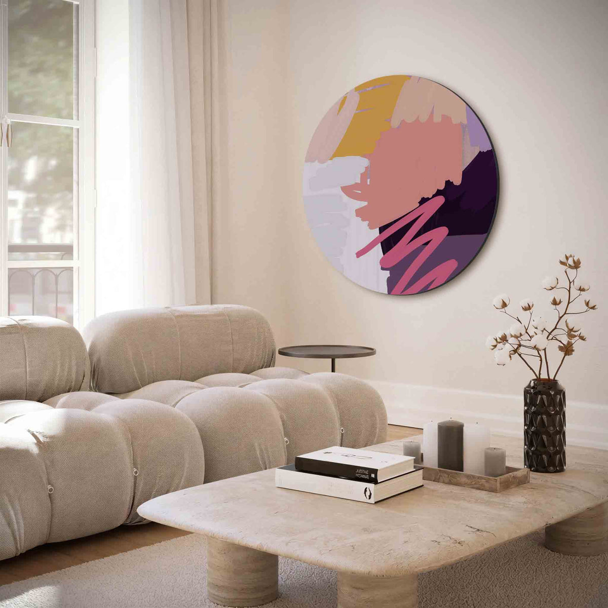 Abstracte penseelstreken – muurcirkel met abstracte texturen voor aan de muur