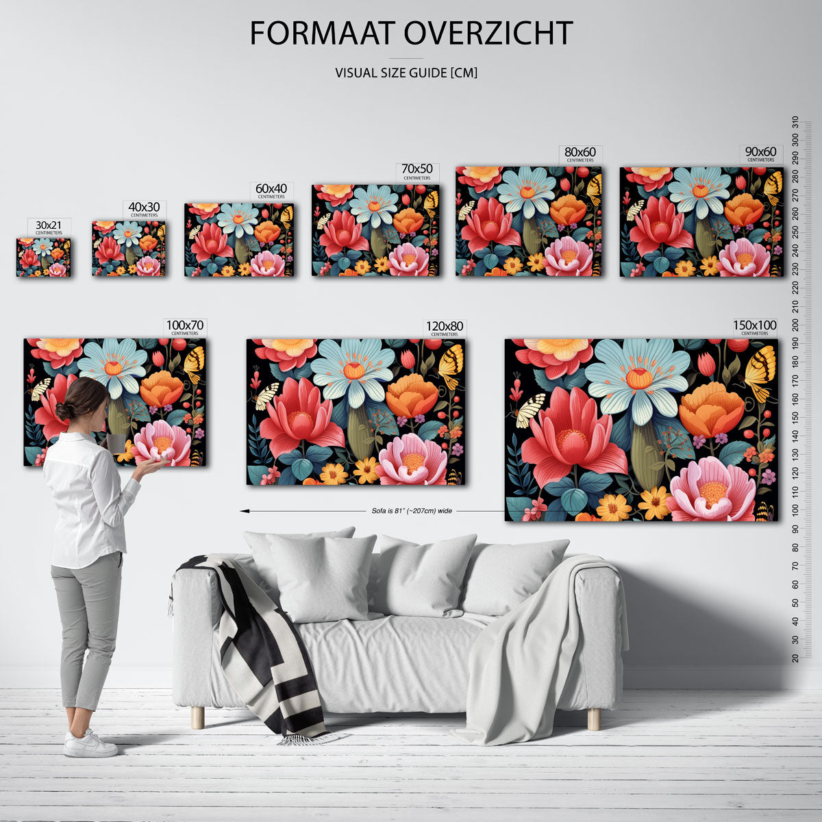 Bloemen en vlinders – liggende muurposter met bloemen
