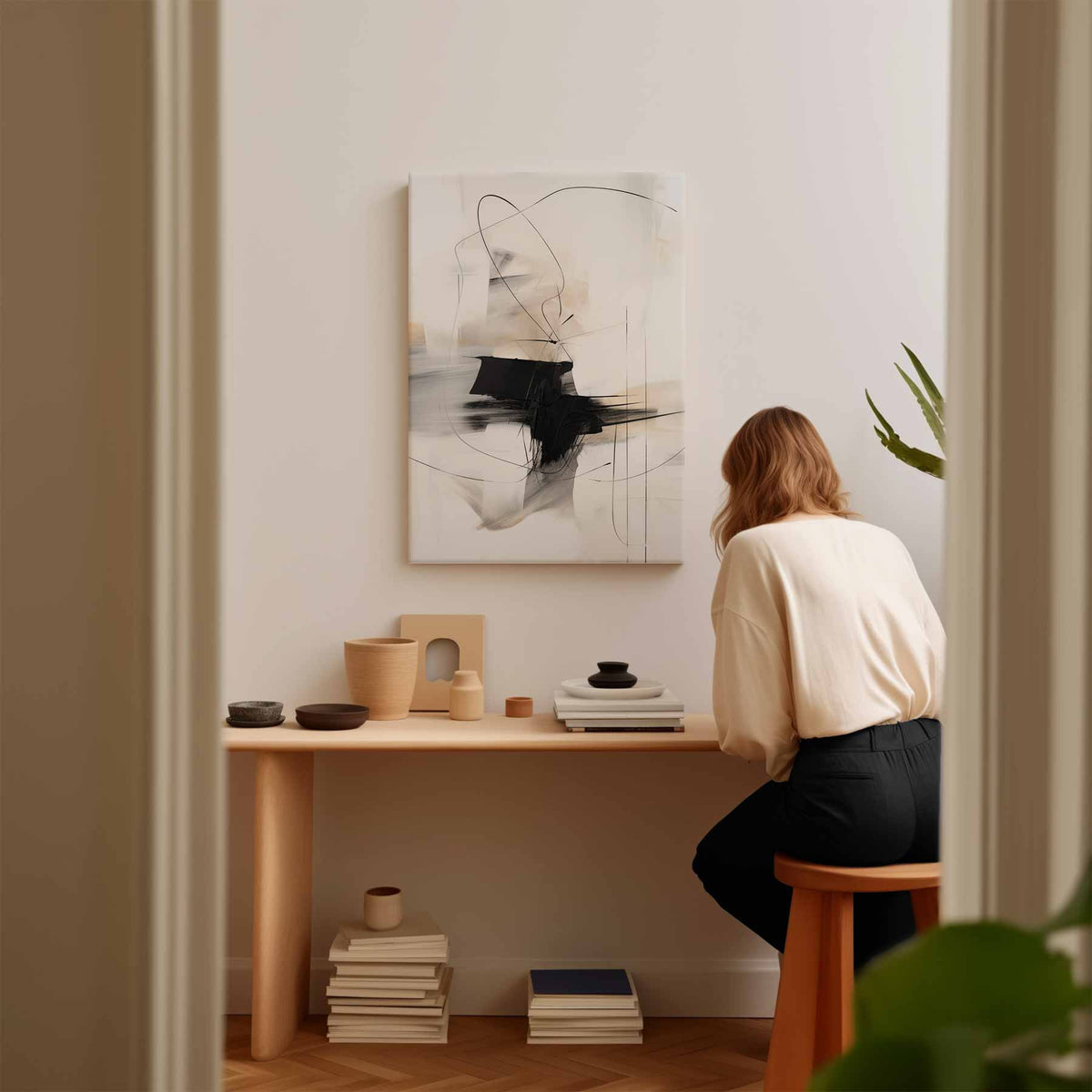 Abstracte Lijnendans – modern portret kunstwerk van WallArtistic