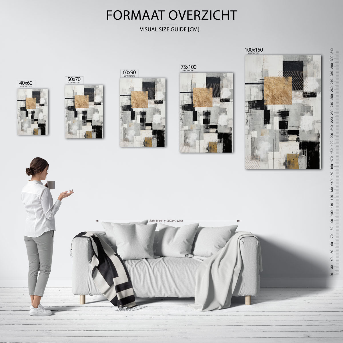 Geometrische compositie – staand wanddecoratie kunstwerk