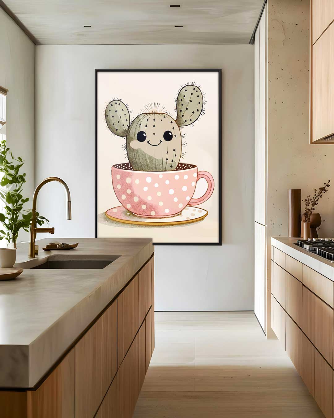 Vrolijke Cactus in Kopje – modern portret kunstwerk van WallArtistic