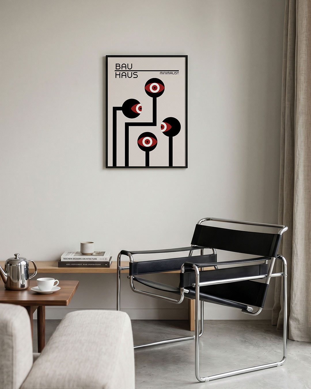 Lijnen en ogen – geometrische Bauhaus poster in staand formaat