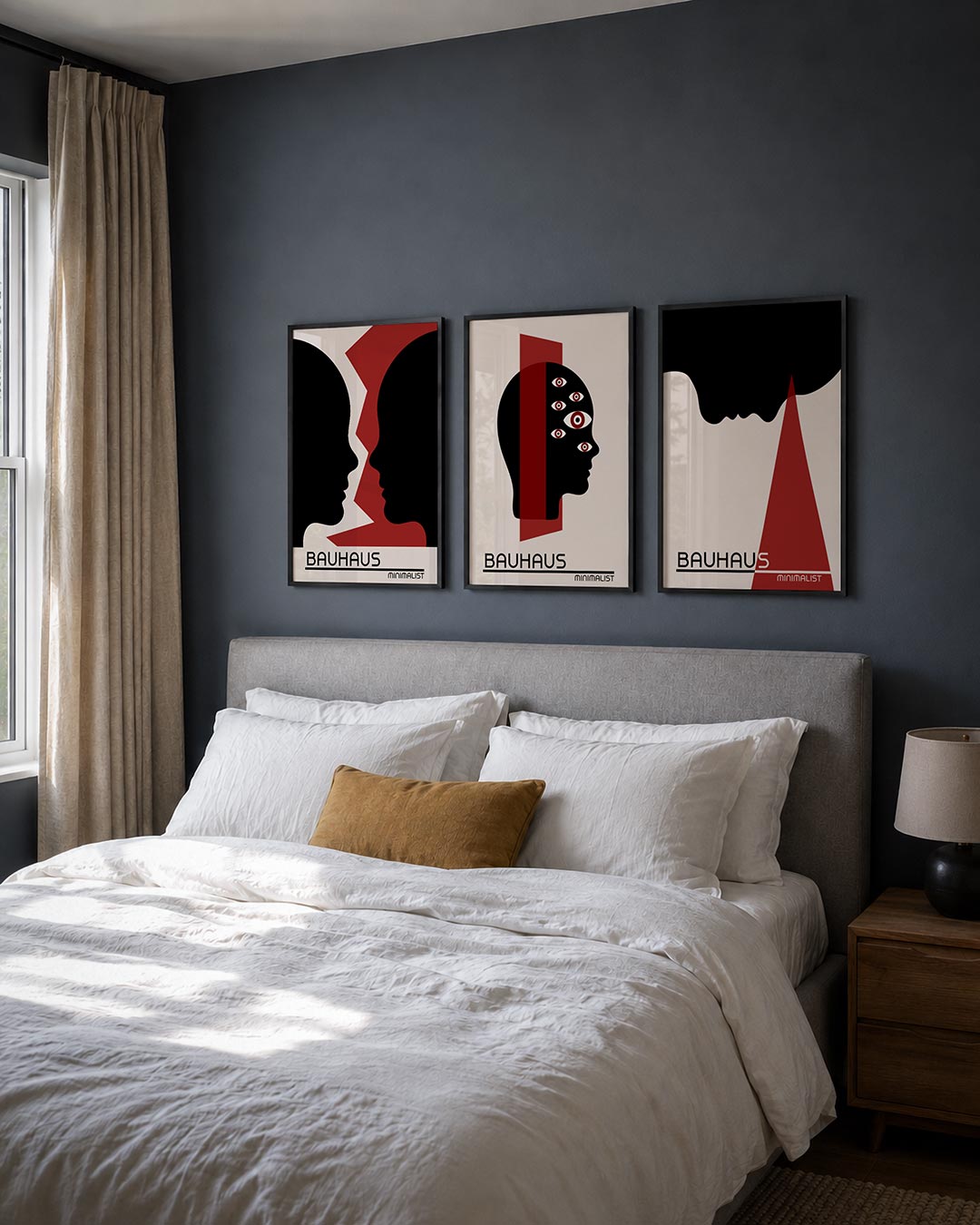 Vorm en kleur posterset – derde productweergave – twee silhouetten in zwart omlijnd door een speelse rode zigzaglijn. De