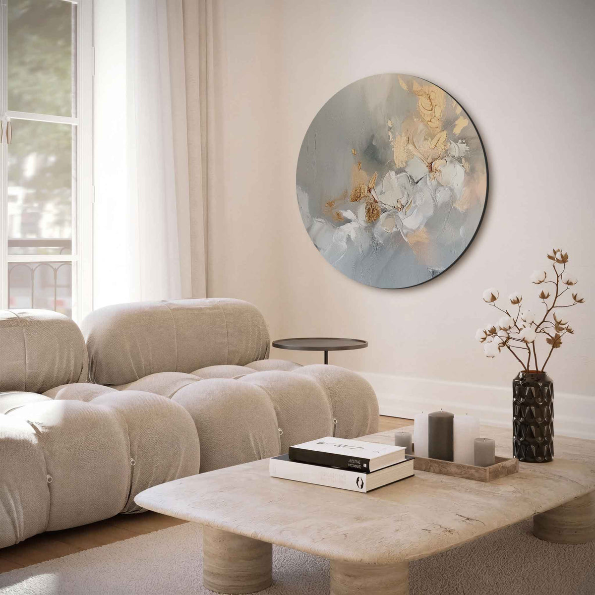 Bloemmotief – muurcirkel met abstracte texturen voor aan de muur