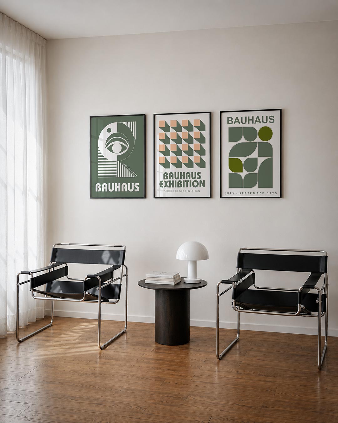 Oog en lijnen posterset – tweede productweergave – een grafische compositie met een groot oog centraal, omringd door strakke