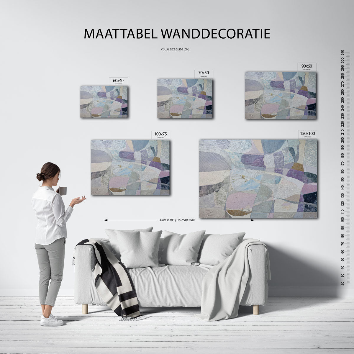 Organische vormen compositie – Pastelkleuren – moderne liggende wandkunst