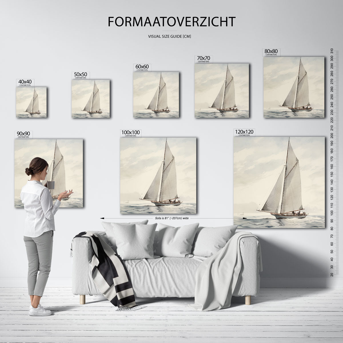 Zeilboot op zee – vierkante muurposter met vintage uitstraling