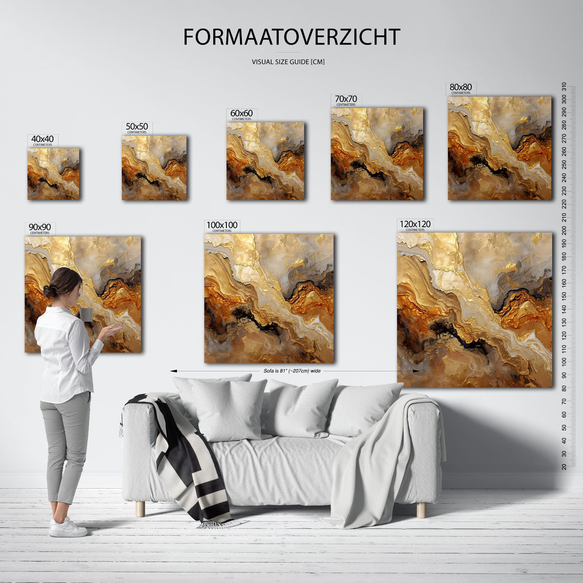 Gouden abstracte vormen – vierkante muurposter met abstracte texturen