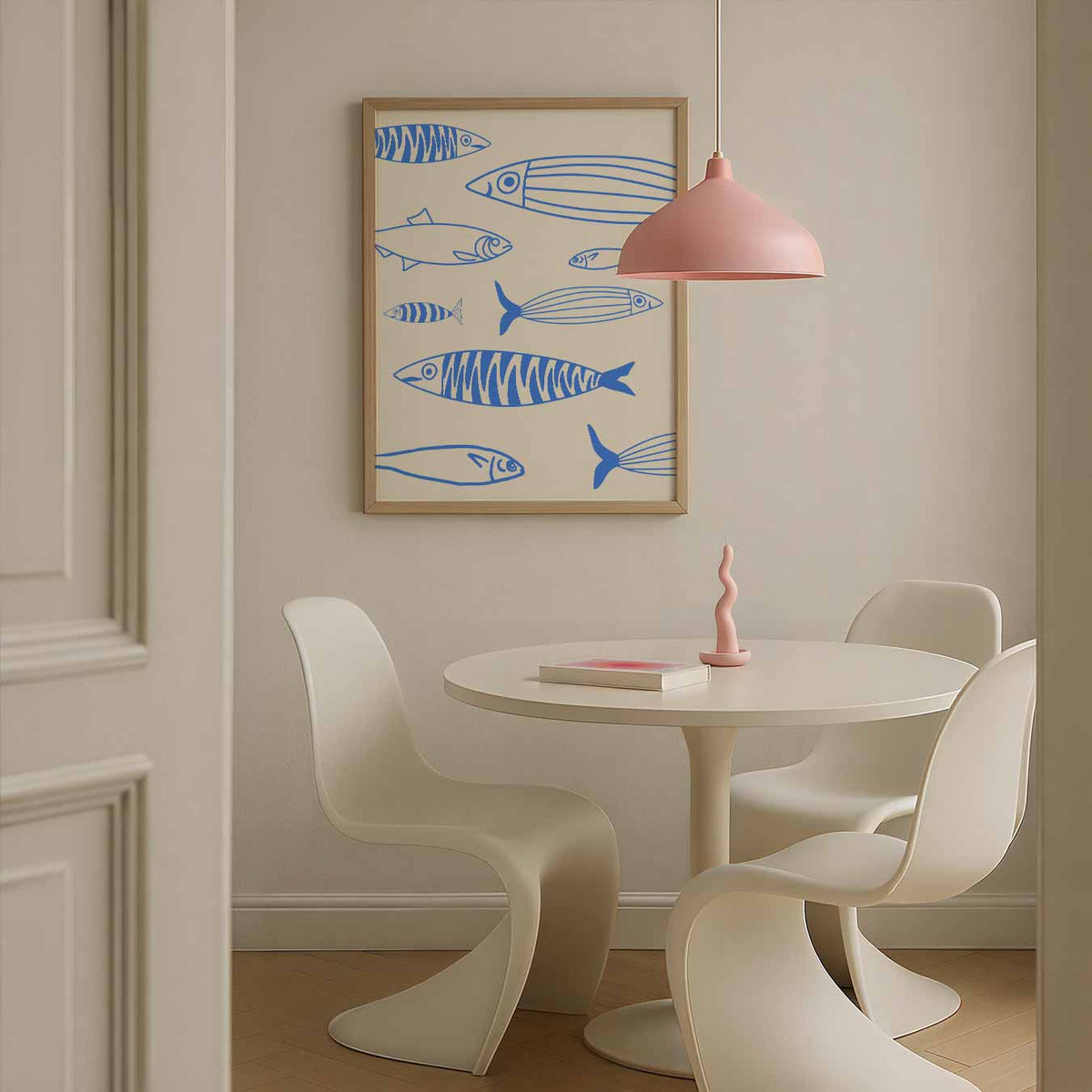 Fris Blauwe Vis Illustratie – culinaire wandkunst als portret poster