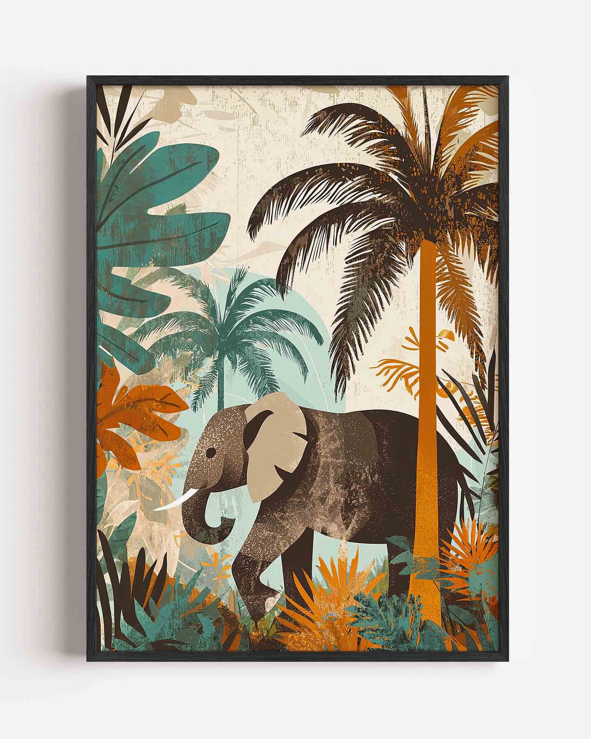 Olifant en palmbomen – dieren portret poster als wanddecoratie
