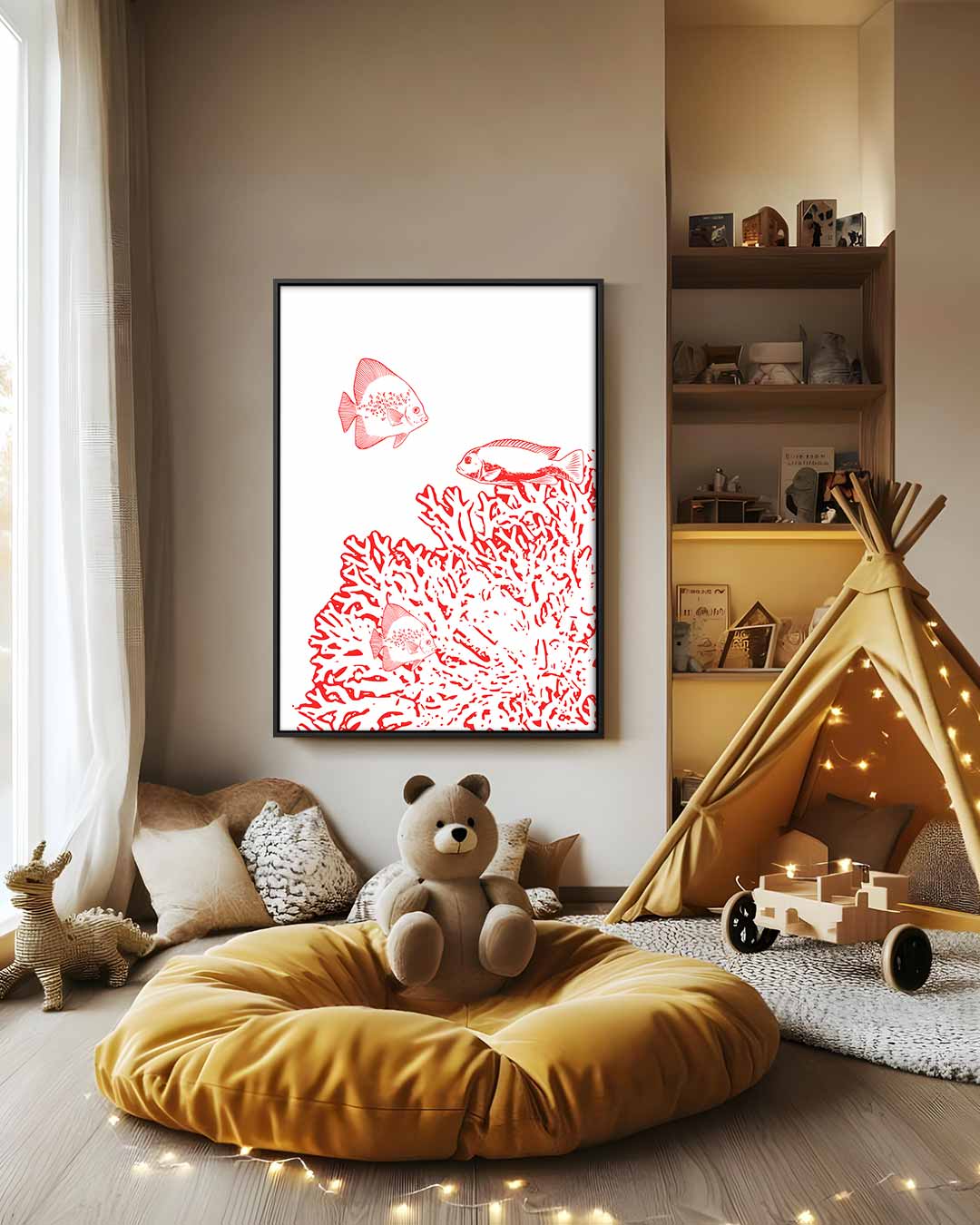 Onderwateravontuur in Rood – canvas wanddecoratie in portret formaat