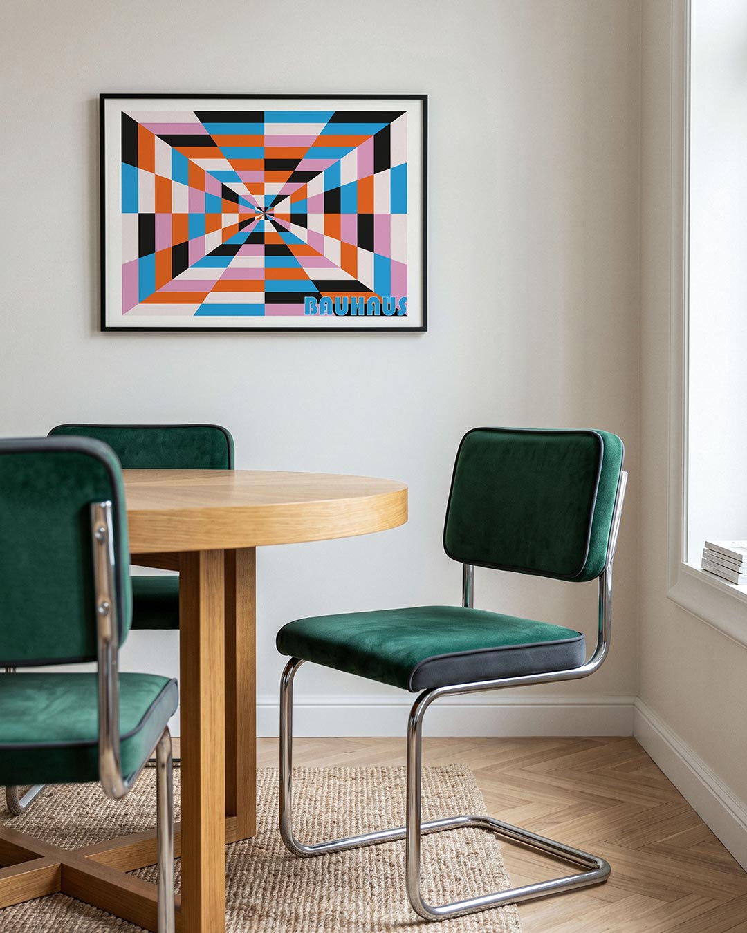 Kleurrijke vlakverdeling – liggende Bauhaus poster voor aan de muur