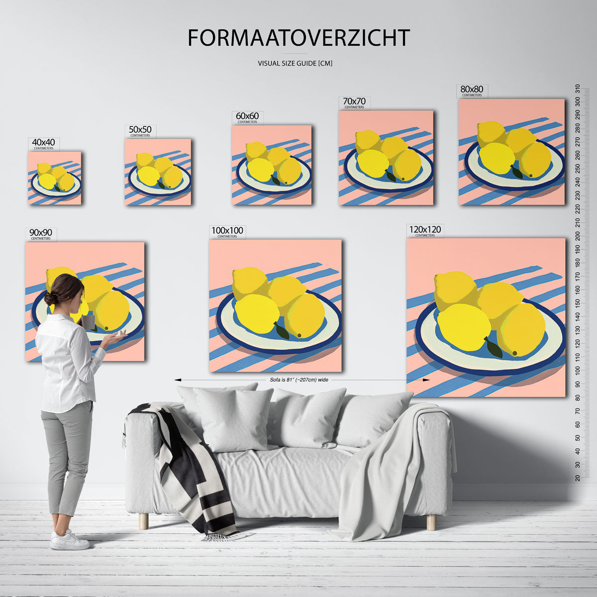 Citroenen op schaal – vierkante muurposter met kunst en design