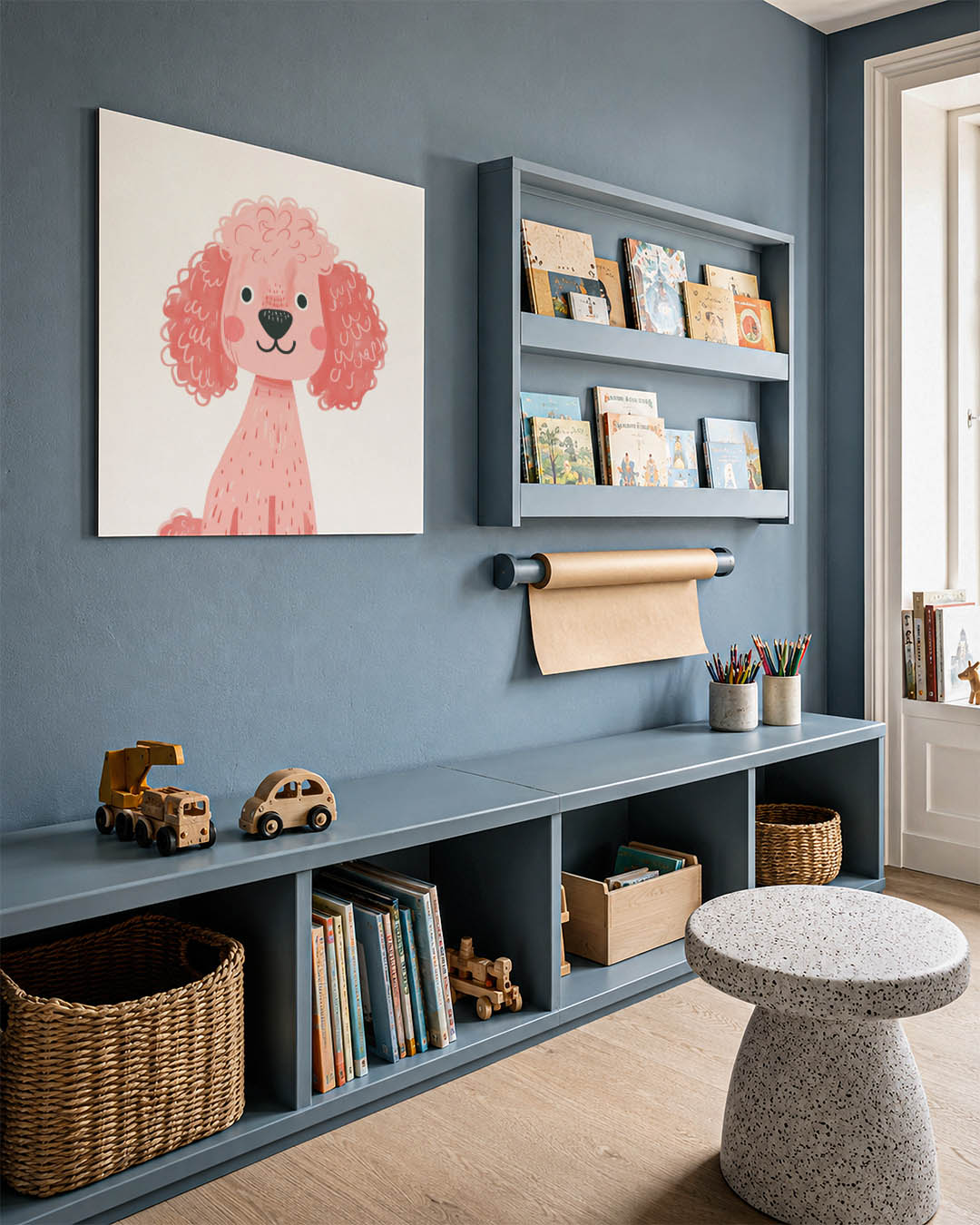 Vrolijke hond illustratie kunstwerk – detailweergave – dit kunstwerk toont een speelse hond met krullend haar en een