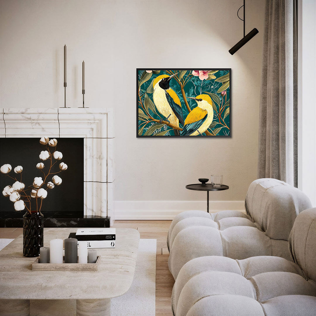 Vogels en bloemen – liggende wanddecoratie