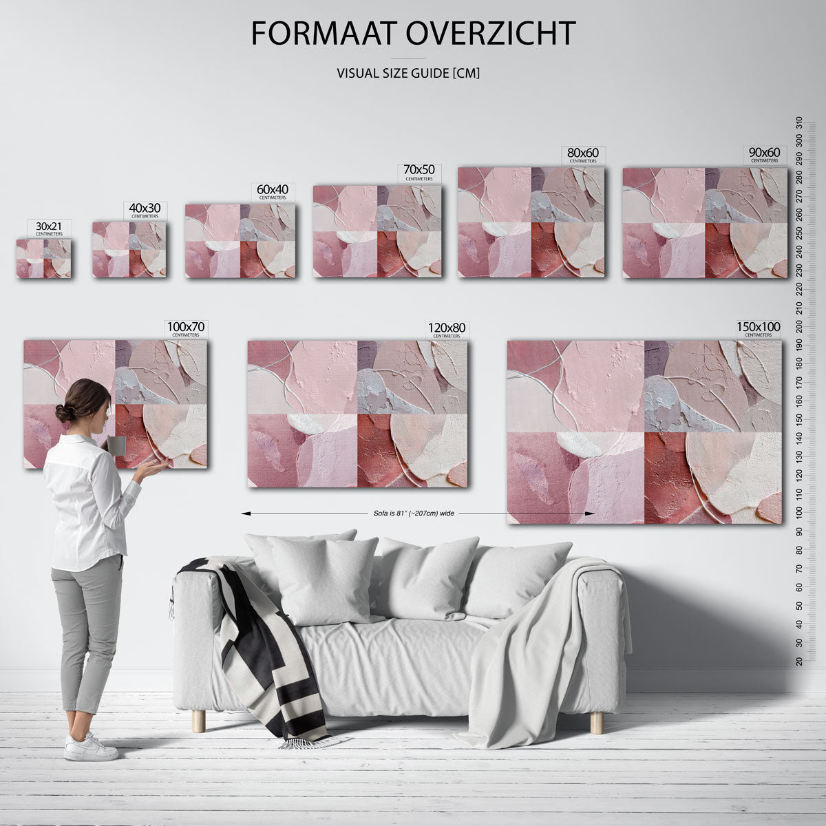Abstracte roze vormen – liggende muurposter met abstracte vormen