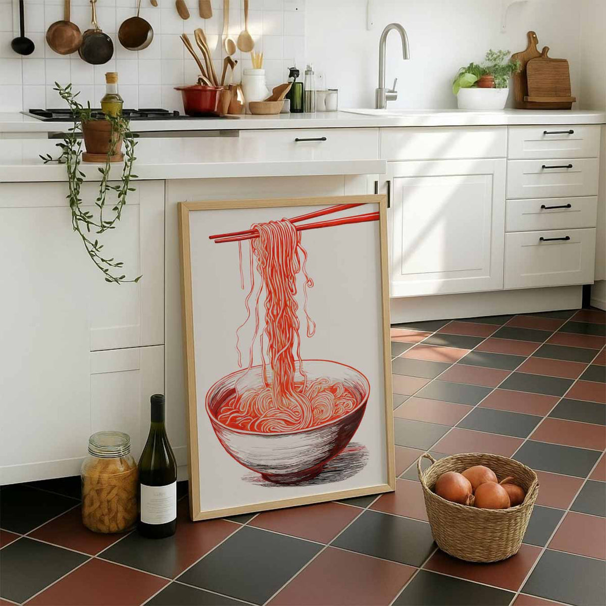 Stijlvolle Rode Ramen – staande muurposter voor keuken of eethoek