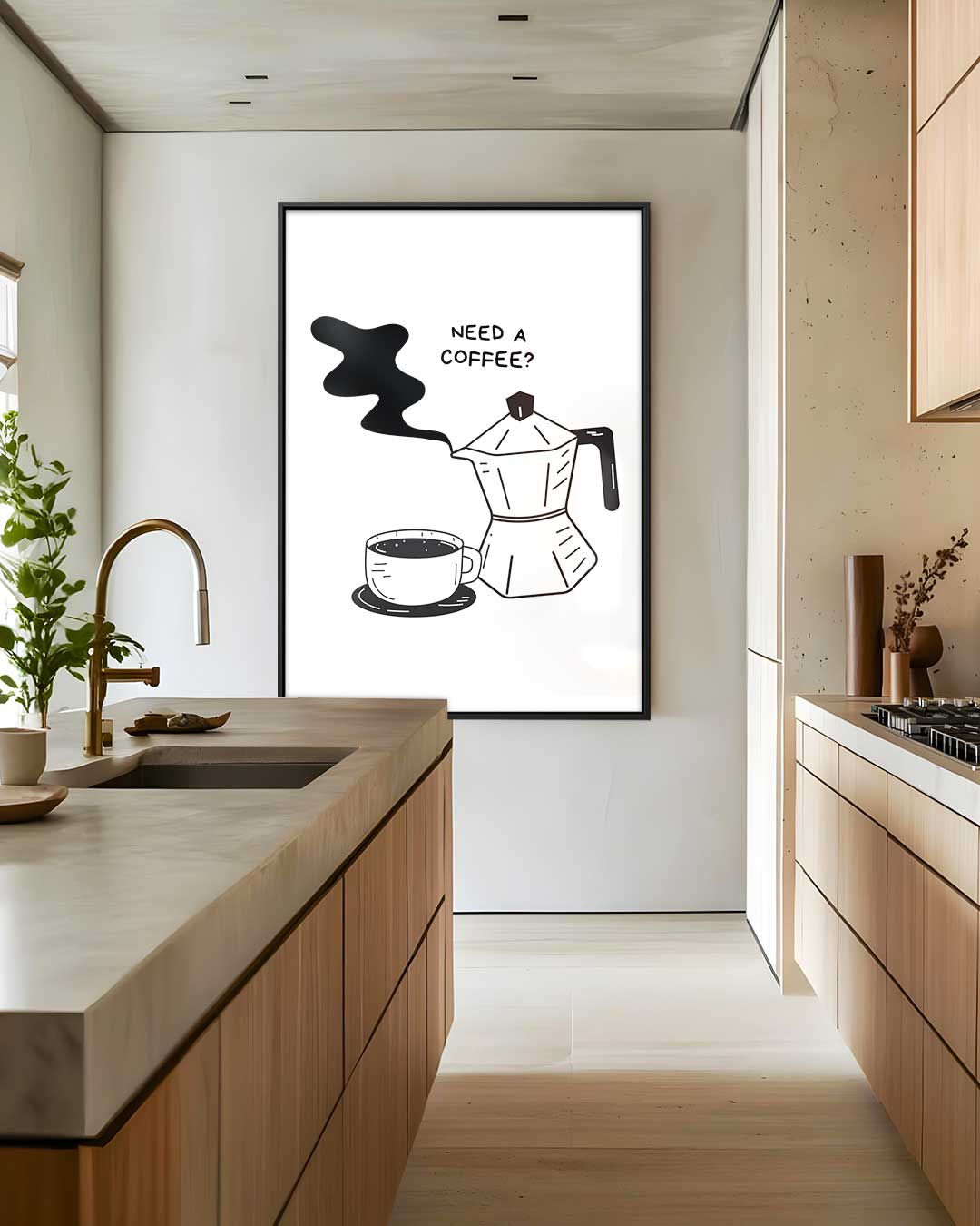 Koffie Illustratie – staand kunstwerk voor modern interieur