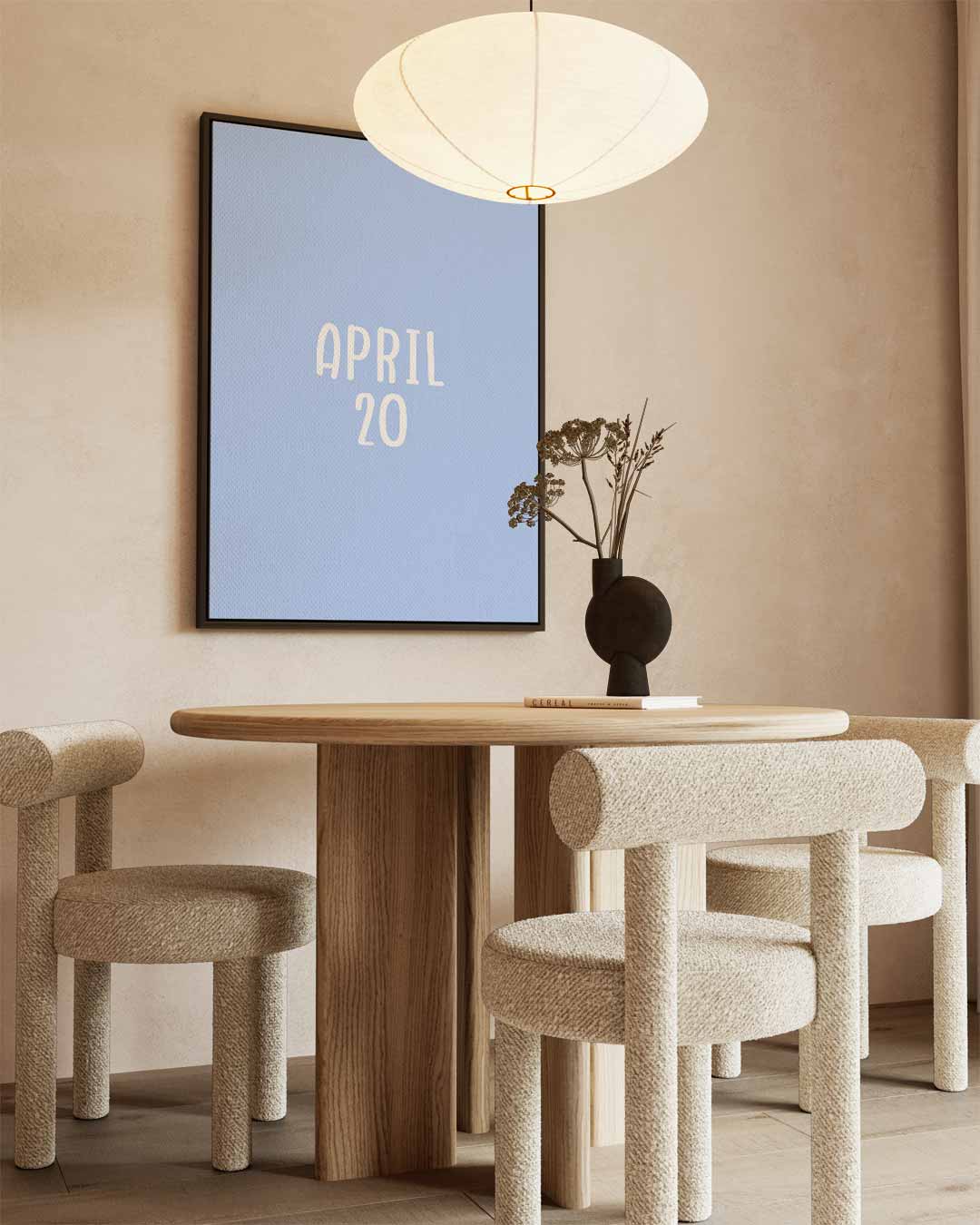 Minimalistisch Kalenderkunstwerk April – canvas wanddecoratie in portret formaat