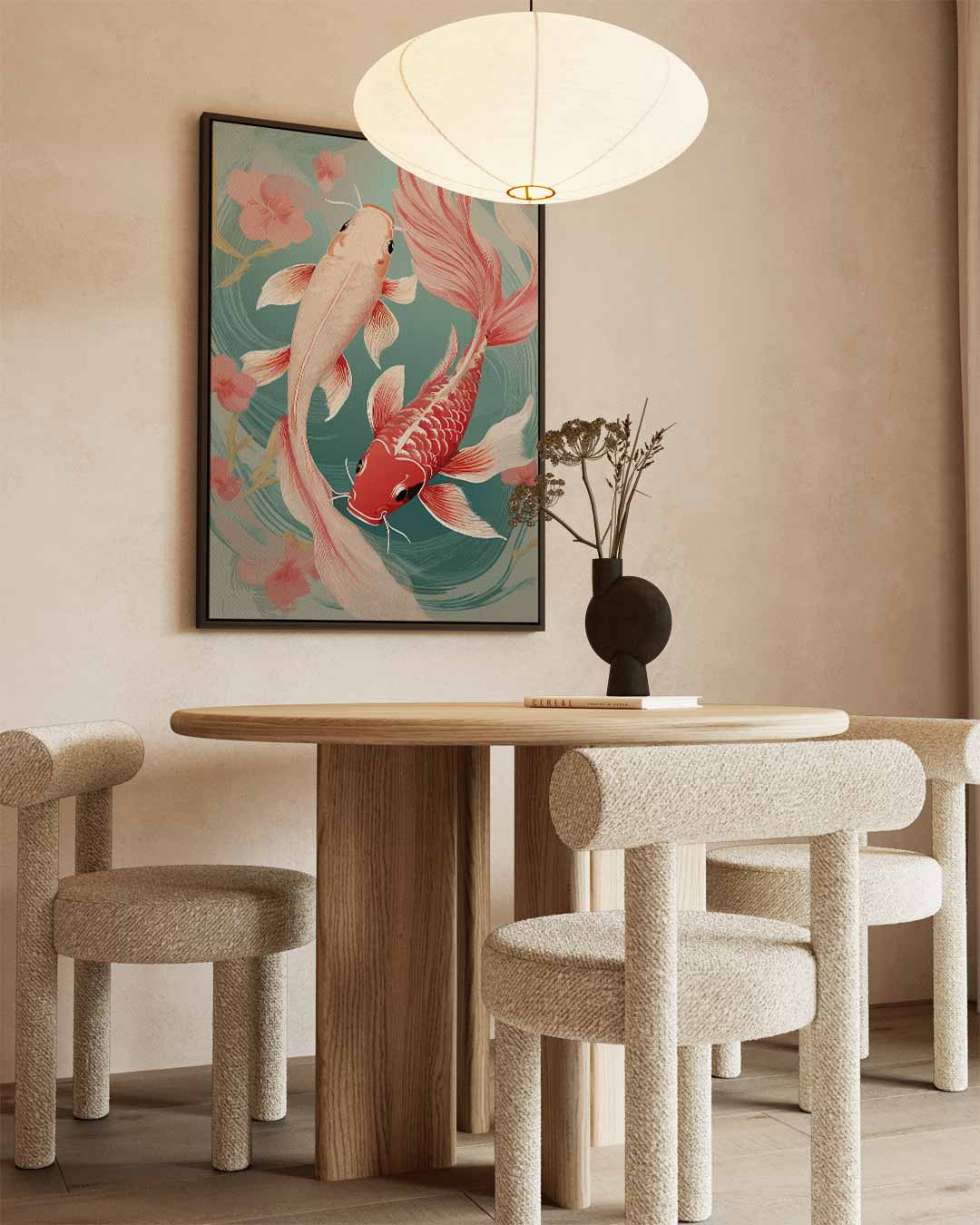 Elegant Koi Vissen Kunstwerk – canvas wanddecoratie in portret formaat
