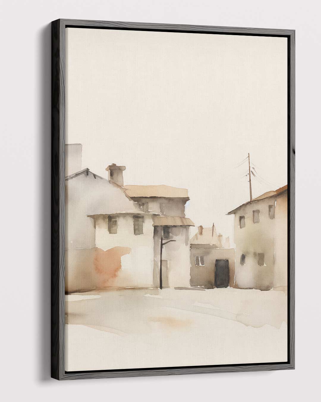 Zonnige Dorpsstraat in Aquarel – dibond kunstwerk als wanddecoratie