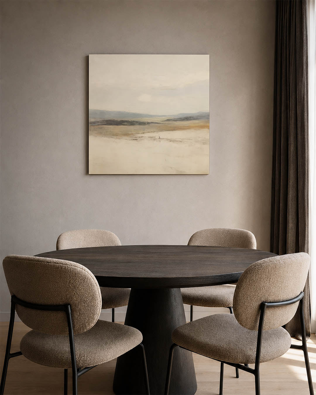 Rustige landschap weergave kunstwerk – vierkante wanddecoratie – dit werk toont een sereen landschap met zachte overgangen