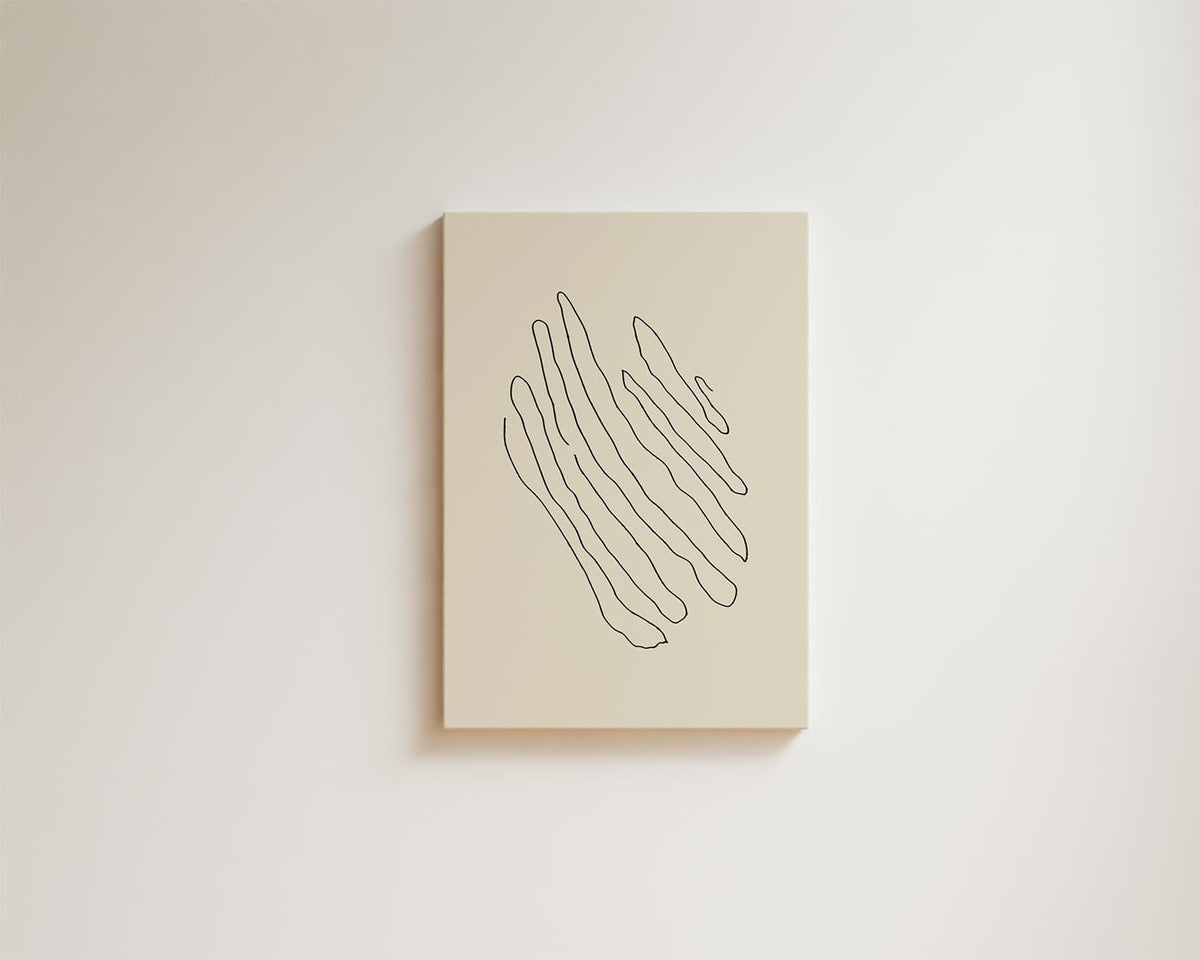 Golvende Lijnen Minimalistische Kunst – kunstwerk met zwarte baklijst