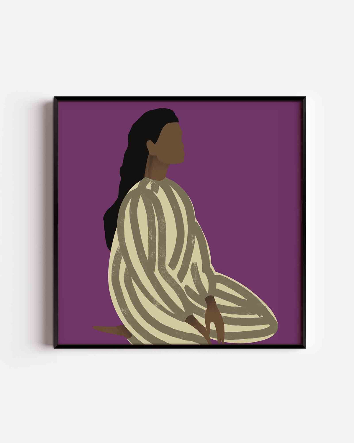 Zittende figuur met gestreepte kleding – vierkante poster met kleur en vormen als wanddecoratie